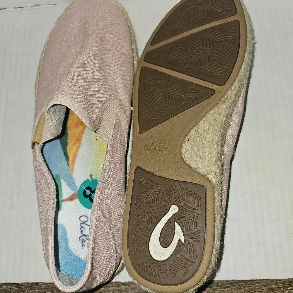 Olukai Kaula Pa'a Kapa Espadrille Flats Shoe Women Size 8 Casual Pink